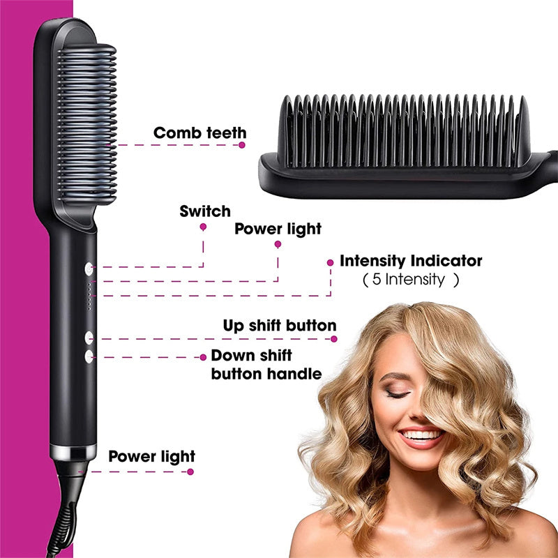 Brosse chauffante 2 en 1 pour lissage et boucles